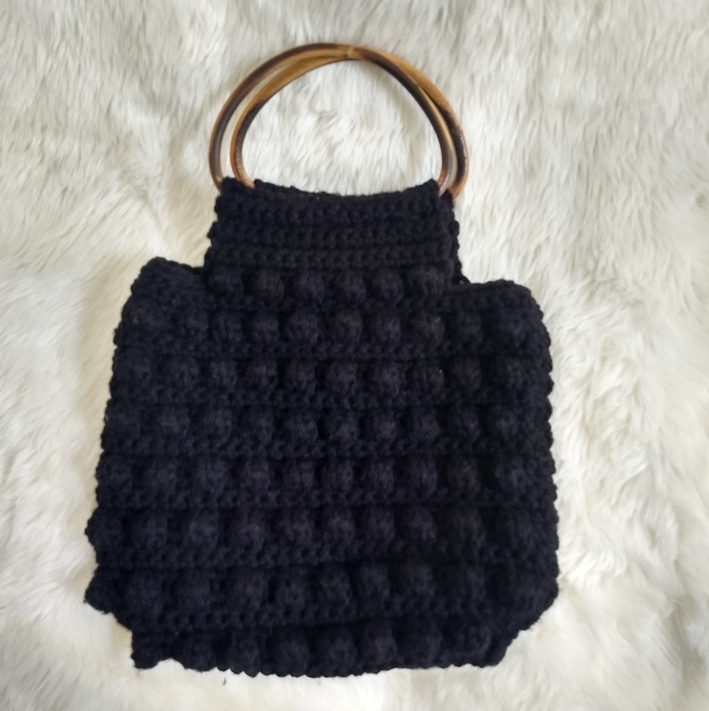 Bag Black Knit Bobble Stitch Hoop Handles …